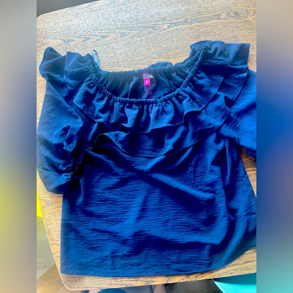 Vince Camuto Blue Off-shoulder Ruffle Top